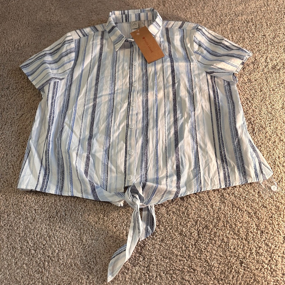 Paper Crane Blue and White Striped Shirt. Size L